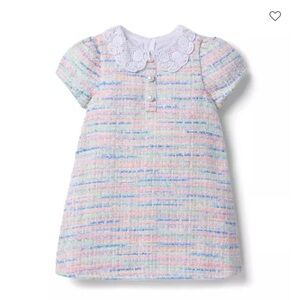 Janie And Jack Girls Petal Collar Tweed Dress Pale Pink Headband Set Size 12